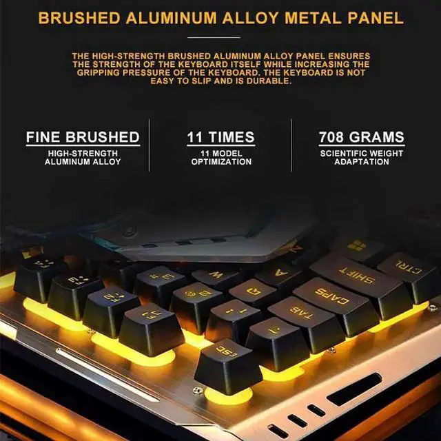 Alt view image 4 of 7 - WISDUM Gaming Keyboard and Mouse Combo Orange Yellow Backlit, LED Backlight Computer Gaming Keyboad,Lighted PC Gaming Mouse,USB Keyboard Clicky Key,Silver Metal Structure,for Xbox PS4 PS3 Working