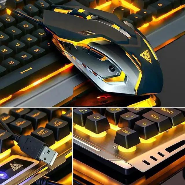 Alt view image 5 of 7 - WISDUM Gaming Keyboard and Mouse Combo Orange Yellow Backlit, LED Backlight Computer Gaming Keyboad,Lighted PC Gaming Mouse,USB Keyboard Clicky Key,Silver Metal Structure,for Xbox PS4 PS3 Working