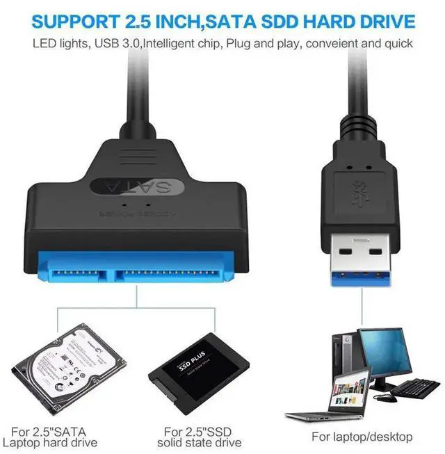 Alt view image 7 of 7 - WISDUM Upgraded SATA to USB Cable, USB 3.0 SATAIII Hard Drive Adapter Cable for 2.5 Inch SSD & HDD Support UASP