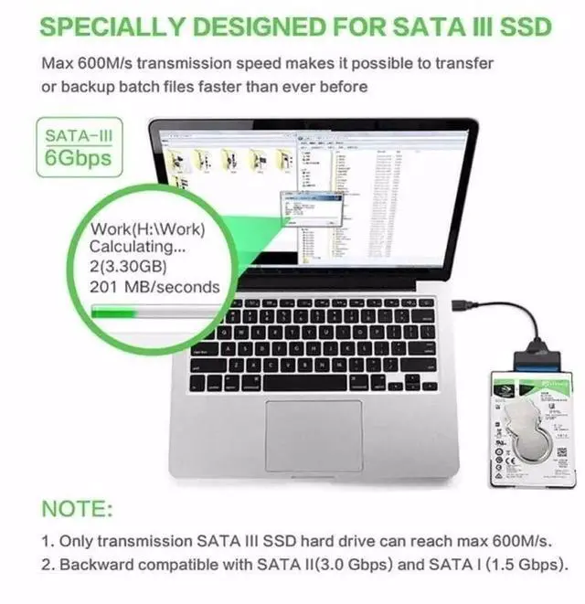 Alt view image 5 of 7 - WISDUM Upgraded SATA to USB Cable, USB 3.0 SATAIII Hard Drive Adapter Cable for 2.5 Inch SSD & HDD Support UASP