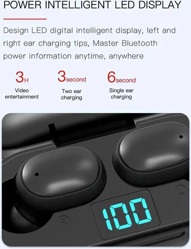 Alt view image 3 of 7 - Wireless Earbuds Bluetooth 5.0 Earbuds Deep Bass CVC Noise Cancellation IPX4 Waterproof Sport Wireless Headphones 10H Playtime with Charging Case for iPhone/Samsung/Android