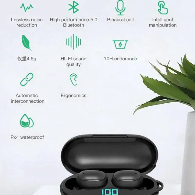 Alt view image 2 of 7 - Wireless Earbuds Bluetooth 5.0 Earbuds Deep Bass CVC Noise Cancellation IPX4 Waterproof Sport Wireless Headphones 10H Playtime with Charging Case for iPhone/Samsung/Android