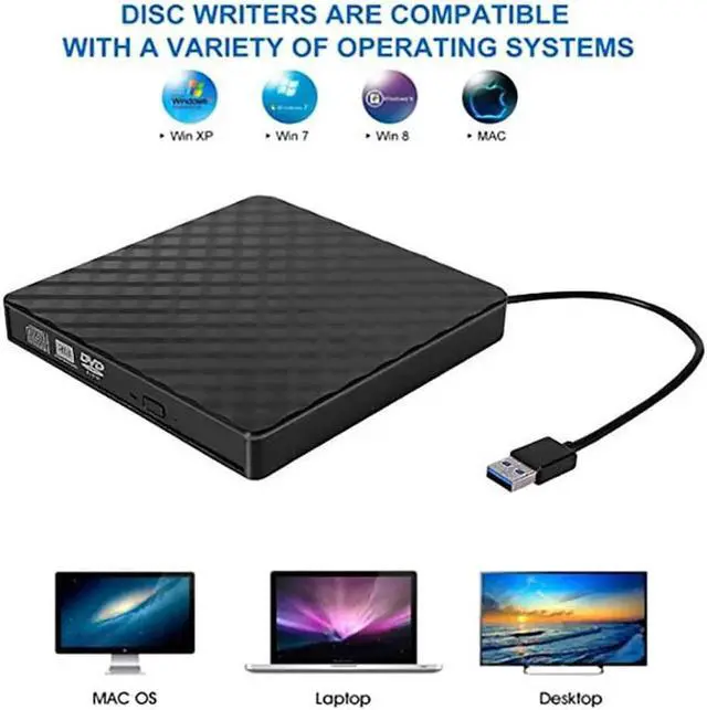 Alt view image 2 of 7 - External CD Drive, Hannord Portable high-speed USB 3.0 Portable CD/DVD +/-RW Drive DVD/CD ROM Rewriter Burner Compatible with Laptop Desktop PC Windows Linux Mac