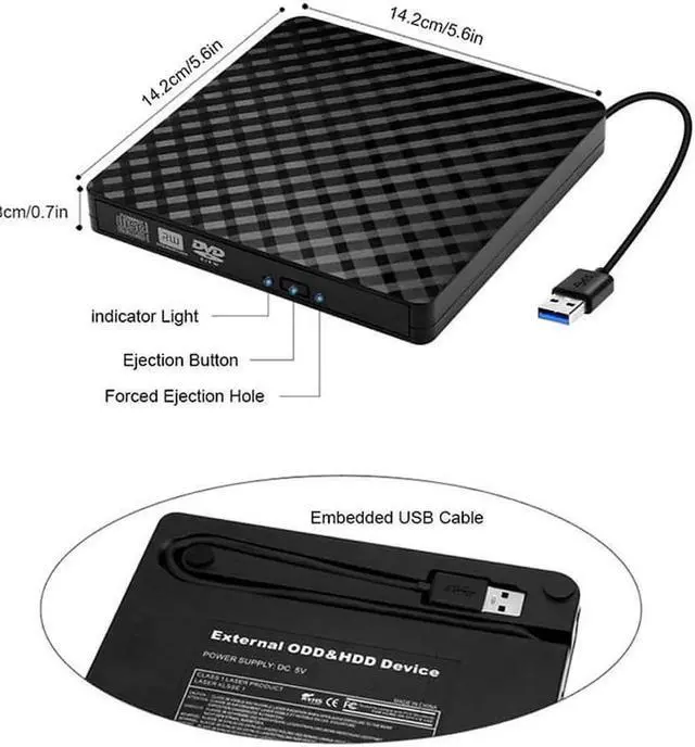 Alt view image 5 of 7 - External CD Drive, Hannord Portable high-speed USB 3.0 Portable CD/DVD +/-RW Drive DVD/CD ROM Rewriter Burner Compatible with Laptop Desktop PC Windows Linux Mac