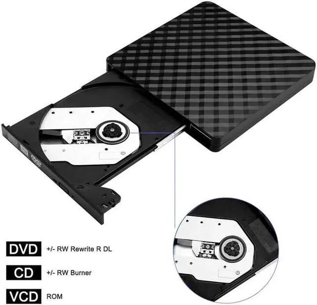 Alt view image 3 of 7 - External CD Drive, Hannord Portable high-speed USB 3.0 Portable CD/DVD +/-RW Drive DVD/CD ROM Rewriter Burner Compatible with Laptop Desktop PC Windows Linux Mac