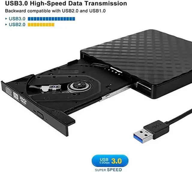 Alt view image 6 of 7 - External CD Drive, Hannord Portable high-speed USB 3.0 Portable CD/DVD +/-RW Drive DVD/CD ROM Rewriter Burner Compatible with Laptop Desktop PC Windows Linux Mac