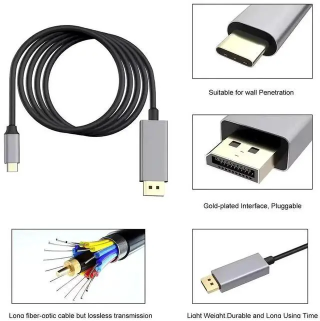 Alt view image 7 of 7 - WISDUM USB C to DisplayPort 1.4 Cable (Support 8K@60Hz, 4K@144Hz, 2K@240Hz) Thunderbolt 3/4 Type C to DP Cord Compatible with MacBook, Mac mini, XPS, iPad, iPhone 15/16 6.6 ft.