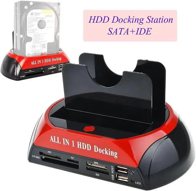 Main image of Dual Slots USB 2.0 to SATA IDE HDD Docking Station with Card Reader for 2.5 3.5 Inch IDE SATA Hard Drive