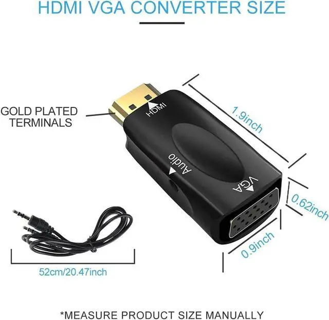 Alt view image 5 of 7 - HDMI to VGA Adapter Converter with 3.5mm Audio Jack Cable, Hannord 1080P HDMI to VGA Converter Male to Female Gold-Plated Connector for Laptop,PC, Desktop,Monitor, Projector,HDTV,DVD