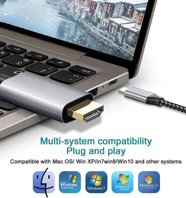 Alt view image 3 of 7 - USB C to HDMI Cable 4K, Hannord 6ft USB Type C to HDMI Cable Adapter High Speed Braided Cord Compatible with 2020 MacBook Pro/Air, iPad Pro 2020, Samsung S9 S10, Lenovo, Dell, ASUS, HP Chromebook