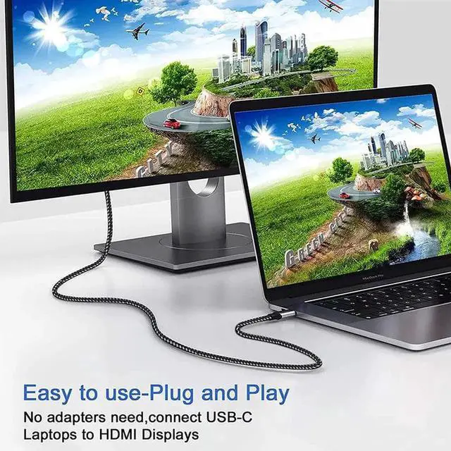 Alt view image 2 of 7 - USB C to HDMI Cable 4K, Hannord 6ft USB Type C to HDMI Cable Adapter High Speed Braided Cord Compatible with 2020 MacBook Pro/Air, iPad Pro 2020, Samsung S9 S10, Lenovo, Dell, ASUS, HP Chromebook