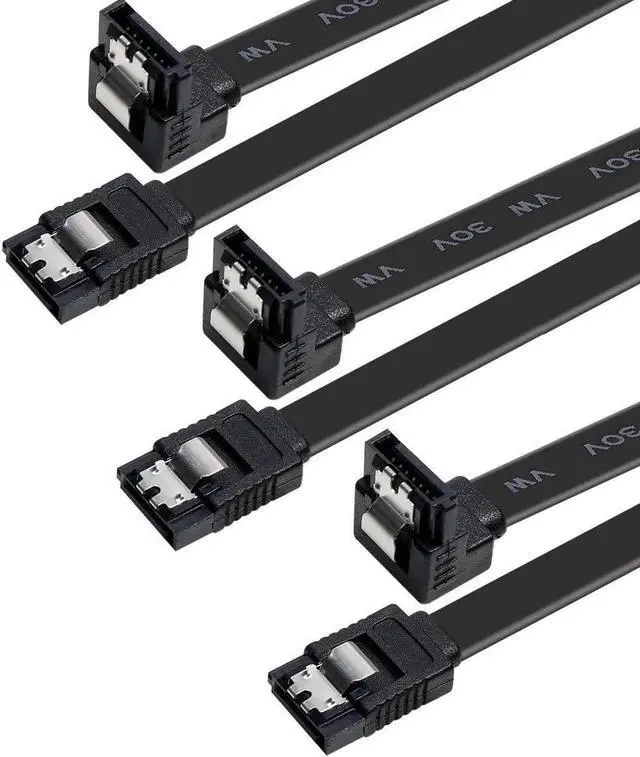 Main image of WISDUM SATA Cable III, 3 Pack SATA Cable III 6Gbps 90 Degree Right Angle with Locking Latch 18 Inch for SATA HDD, SSD, CD Driver, CD Writer -  Black