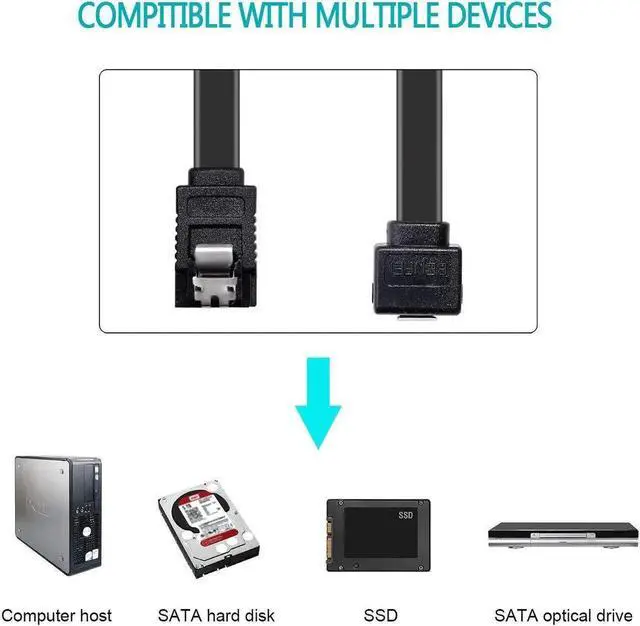 Alt view image 5 of 7 - WISDUM SATA Cable III, 3 Pack SATA Cable III 6Gbps 90 Degree Right Angle with Locking Latch 18 Inch for SATA HDD, SSD, CD Driver, CD Writer -  Black