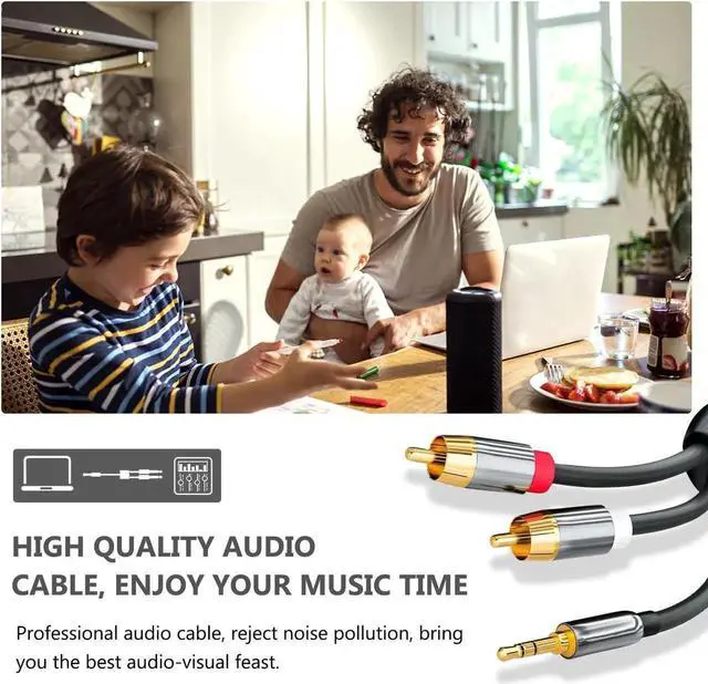 Alt view image 2 of 7 - RCA to 3.5mm Audio Cable, 3.5mm Male to 2RCA Male RCA Cable, Y Splitter Stereo Audio Cable for Subwoofer, Receiver, Speakers and More,1 Meter / 3.3ft.