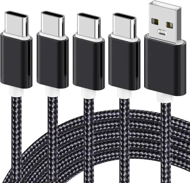 Main image of USB Type C Fast Charging Cable, 4 Pack (0.8/3.3/3.3/6.6FT) Nylon Braided Data Sync Transfer Cord, Compatible with Samsung Galaxy S10 S9 Note 9 8, LG G7 V30 V20 G6, Google Pixel (Black)
