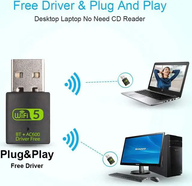 Alt view image 5 of 7 - WISDUM  USB WiFi Bluetooth Adapter, 600Mbps Dual Band 2.4/5Ghz Wireless Network External Receiver, Mini WiFi Dongle for PC/Laptop/Desktop