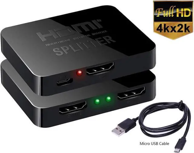 Main image of HDMI Splitter 1 in 2 Out, 4K HDMI Splitter for Dual Monitors Duplicate/Mirror Only, 1x2 HDMI Splitter 1 to 2 Amplifier for Full HD 1080P 3D with HDMI Cable for Xbox PS4 PS3 Blu-Ray Player TV HDTV