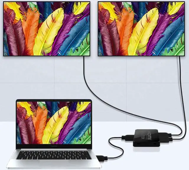Alt view image 3 of 7 - HDMI Splitter 1 in 2 Out, 4K HDMI Splitter for Dual Monitors Duplicate/Mirror Only, 1x2 HDMI Splitter 1 to 2 Amplifier for Full HD 1080P 3D with HDMI Cable for Xbox PS4 PS3 Blu-Ray Player TV HDTV