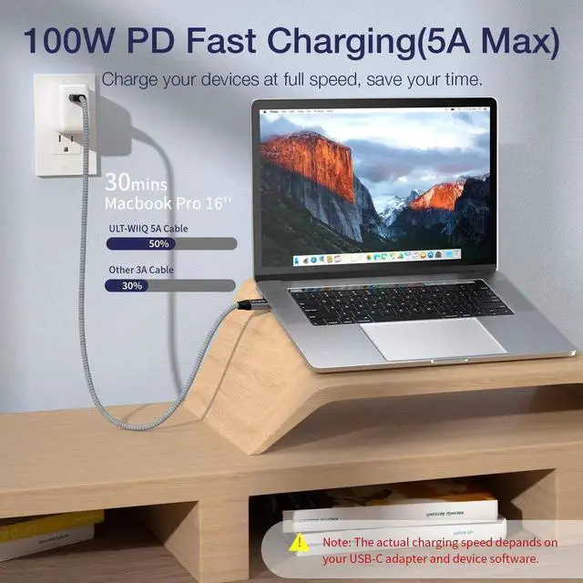 Alt view image 2 of 7 - WISDUM  USB C to USB C Cable 100W, USB 3.1 Type C Gen 2 10Gbps /20Gbps Data Transfer Cable PD Fast Charging,4K Video Monitor Cord Compatible for Thunderbolt 3,MacBook Pro, iPad Pro,Galaxy S21(1.65ft.)