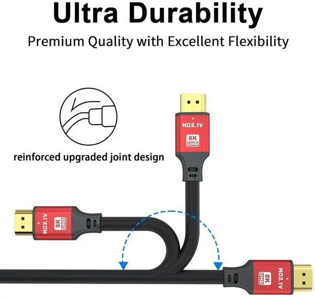 Alt view image 5 of 7 - WISDUM HDMI Cable 8K@60Hz, 48Gbps High Speed HDMI 2.1 Cord, Ultra HD,Ethernet Audio Return,Video 8K,4K,1080p,3D,Arc, HDR Compatible with Xbox,PS5/PS4,HDTV,Laptop ect(Red) 10Feet