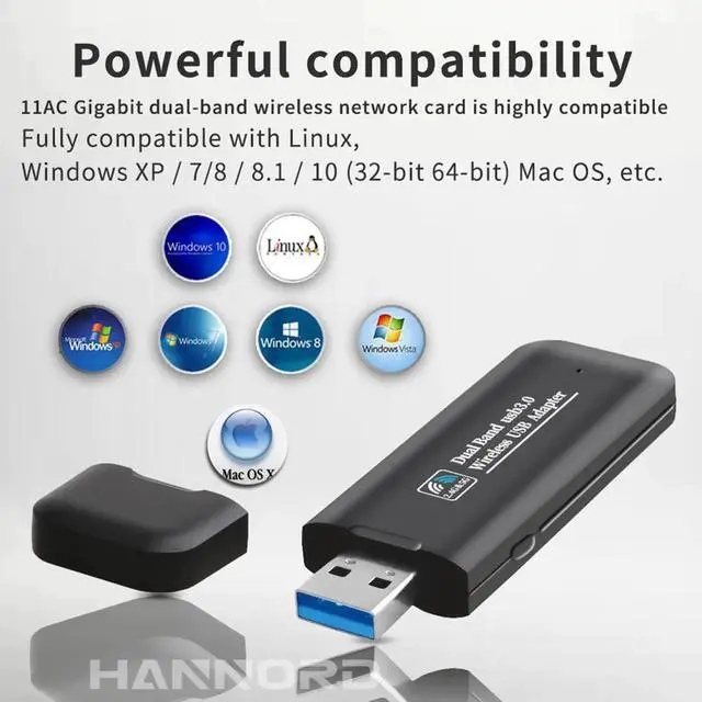 Alt view image 3 of 7 - WISDUM  1200Mbps USB WiFi Mini Network Adapter Dual Band AC 5.8GHz/866Mbps 2.4GHz/300Mbps USB 3.0 WiFi Adapter for Desktop Laptop PC with Windows XP/7/8/8.1/10 Linux Mac OS