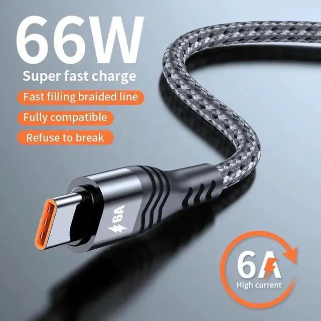Alt view image 5 of 7 - WISDUM 66W Super Fast Charge USB-C Cable [Black 3.3ft] - 11V/6A, Anti-Break Durable Braided Type-C Cord, High-Speed Charging & Data Transfer For iphone 16 Pro max Samsung Huawei