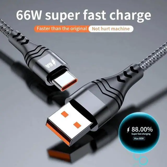 Alt view image 6 of 7 - WISDUM 66W Super Fast Charge USB-C Cable [Black 3.3ft] - 11V/6A, Anti-Break Durable Braided Type-C Cord, High-Speed Charging & Data Transfer For iphone 16 Pro max Samsung Huawei