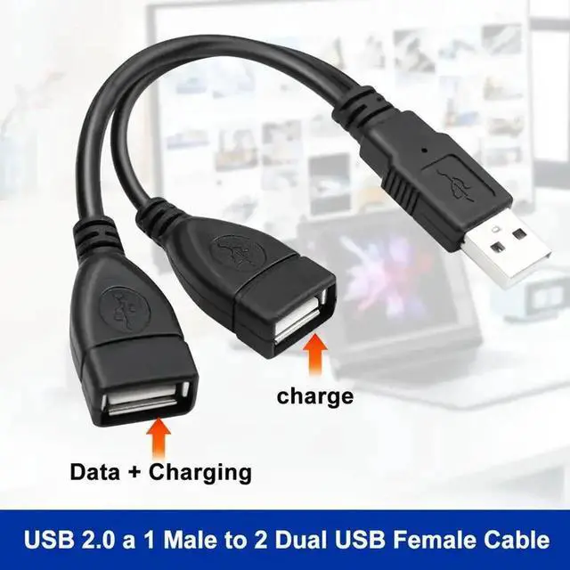Alt view image 3 of 7 - WISDUM USB 2.0 A Male to 2 Dual USB Female Jack Y Splitter Hub Power Cord Extension Adapter Cable for PC Laptop TV 2.5" Mobile Hard Disk 0.5ft-1pack