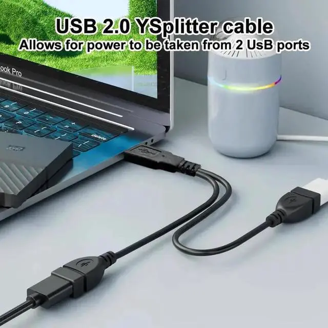 Alt view image 6 of 7 - WISDUM USB 2.0 A Male to 2 Dual USB Female Jack Y Splitter Hub Power Cord Extension Adapter Cable for PC Laptop TV 2.5" Mobile Hard Disk 0.5ft-1pack