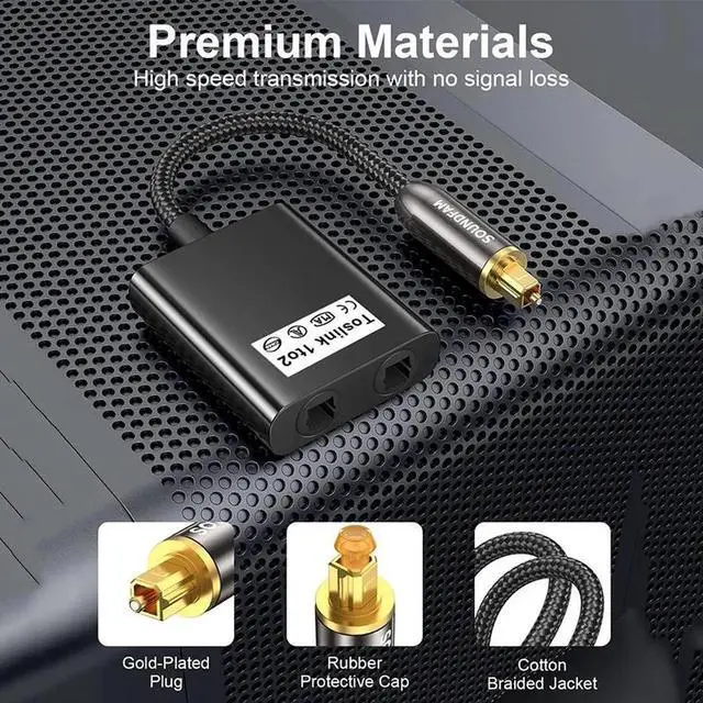 Alt view image 3 of 7 - WISDUM Optical Audio Splitter 1 in 2 Out Toslink Splitter Optical Audio Adapter 1 Male Input 2 Female Output for Home Theatre, DVD Player,Digital TV,Playstation-Black(20CM)