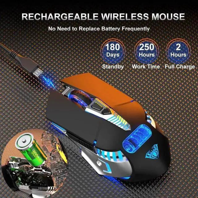 Alt view image 4 of 7 - Rechargeable Bluetooth Wireless Mouse with Side Button, 3 Modes (BT5.0, BT3.0 and 2.4G),7 Color LED Lights, Ergonomic Gaming Mice for PC Computer Laptop Mac Tablet(Grey - Sound)