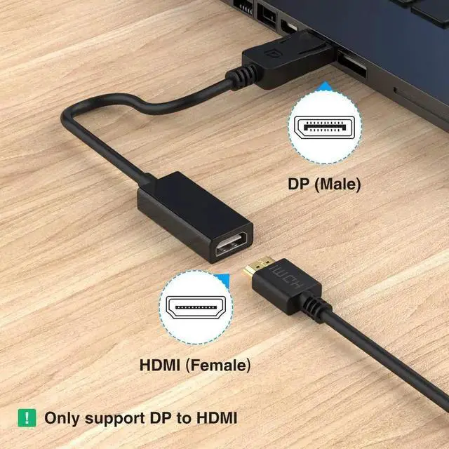 Alt view image 2 of 7 - WISDUM DisplayPort to HDMI, Uni-Directional Gold-Plated DP Display Port to HDMI Adapter (Male to Female) 1080P HD Converter for Computer Laptop
