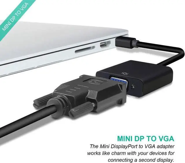 Alt view image 4 of 7 - Mini DisplayPort to VGA, Mini DP Display Port to VGA (Thunderbolt Compatible) Gold Plated Male to Female Adapter 1080P Converter Compatible for ThinkPad SurfacePro PC, Black