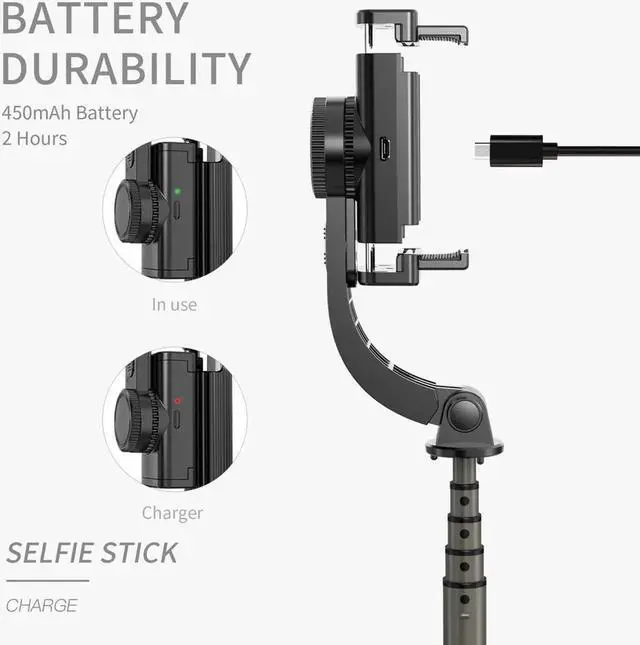 Alt view image 7 of 7 - WISDUM Foldable Handheld Phone Gimbal Stabilizer with Extendable Bluetooth Selfie Stick and Tripod, Eliminate Shake to Keep Video Smooth, for Smartphones Vlog Youtuber Live Video TikTok (Black)