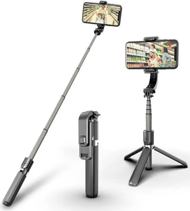 Alt view image 2 of 7 - WISDUM Foldable Handheld Phone Gimbal Stabilizer with Extendable Bluetooth Selfie Stick and Tripod, Eliminate Shake to Keep Video Smooth, for Smartphones Vlog Youtuber Live Video TikTok (Black)