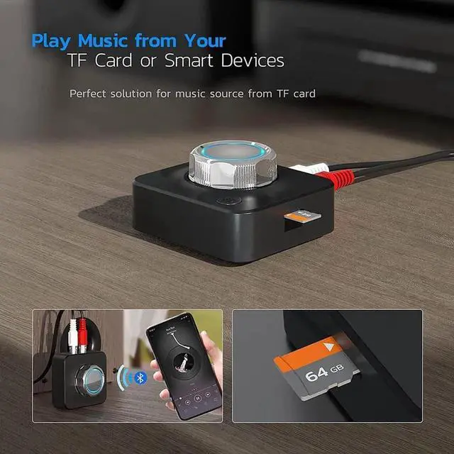 Alt view image 6 of 7 - Bluetooth Audio Receiver, Wireless Audio Adapter for Home Stereo Music Streaming System with 3.5mm RCA/ LR Audio Support TF Card, Works with Smartphones and Tablets