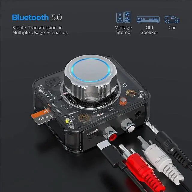 Alt view image 2 of 7 - Bluetooth Audio Receiver, Wireless Audio Adapter for Home Stereo Music Streaming System with 3.5mm RCA/ LR Audio Support TF Card, Works with Smartphones and Tablets