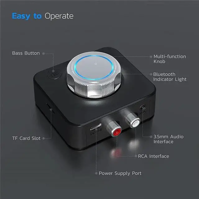 Alt view image 4 of 7 - Bluetooth Audio Receiver, Wireless Audio Adapter for Home Stereo Music Streaming System with 3.5mm RCA/ LR Audio Support TF Card, Works with Smartphones and Tablets