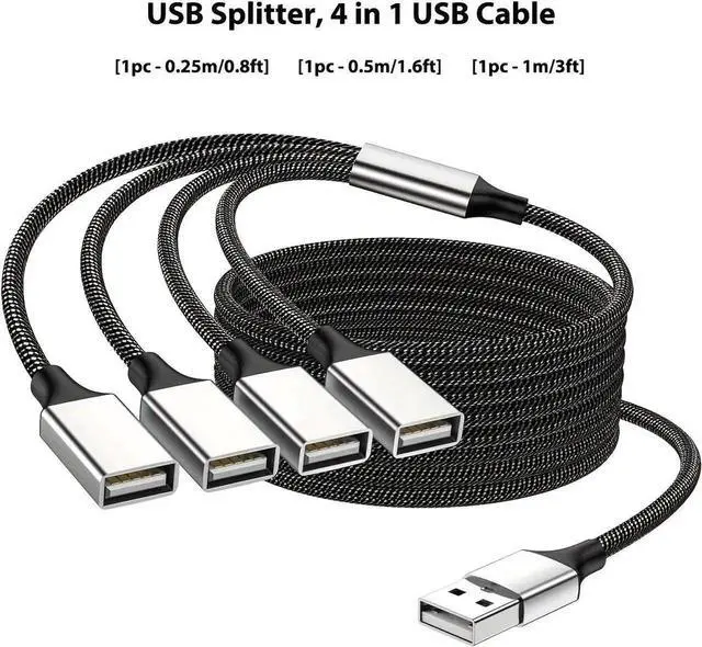 Main image of WISDUM  USB Splitter USB 1 Male to 4 Female USB Hub Extension Cable, USB Splitter Adapter for Mac Macbook,Car,Xbox One Series X/S,Flash Drive,HDD,Laptop  0.8Feet