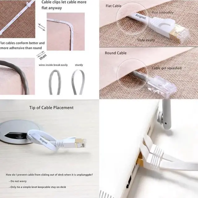 Alt view image 2 of 7 - WISDUM Cat 7 Flat Ethernet Cable 10 Gigabit Computer Network Cord for Xbox PS4 Modem Router Networking Switch (White, 2M/6.6ft.)