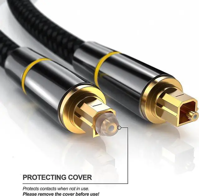 Alt view image 2 of 7 - Digital Optical Audio Cable Toslink Cable -[24K Gold-Plated, Ultra-Durable]  Nylon Braided Fiber Optic Male to Male Cord for Home Theater, Sound Bar, TV & More - 10ft