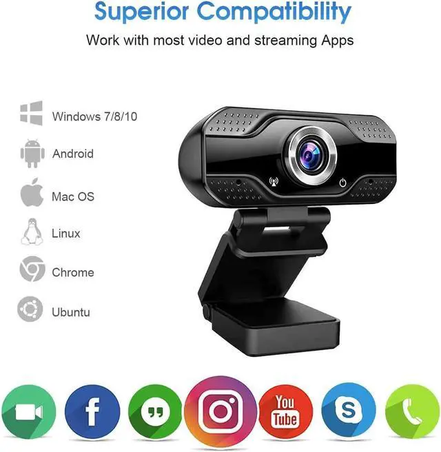 Alt view image 2 of 7 - WISDUM Video Calling Recording Conferencing Live Class Webcam,1080P Full HD Webcam USB Desktop & Laptop Webcam Live Streaming Webcam with Microphone Widescreen HD Video Webcam