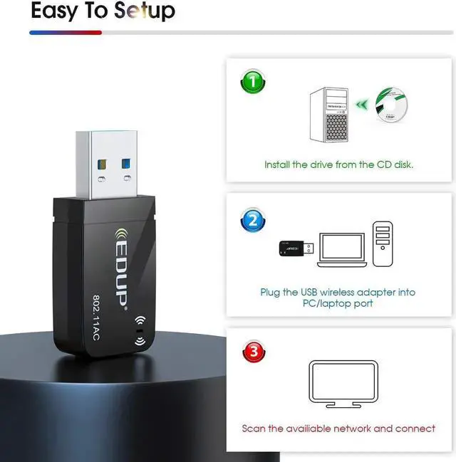 Alt view image 3 of 7 - Mini USB WiFi Adapter 1300Mbps USB 3.0 WiFi Dongle 802.11 ac Wireless Network Adapter with 2.4GHz/ 400Mbps 5.8GHz/ 867Mbps with Built-in Antenna for Windows 10/7/8/8.1/XP Mac OS X 10.6-10.15.3