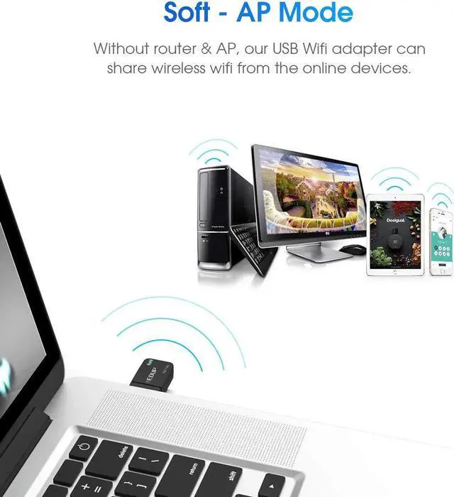 Alt view image 4 of 7 - Mini USB WiFi Adapter 1300Mbps USB 3.0 WiFi Dongle 802.11 ac Wireless Network Adapter with 2.4GHz/ 400Mbps 5.8GHz/ 867Mbps with Built-in Antenna for Windows 10/7/8/8.1/XP Mac OS X 10.6-10.15.3
