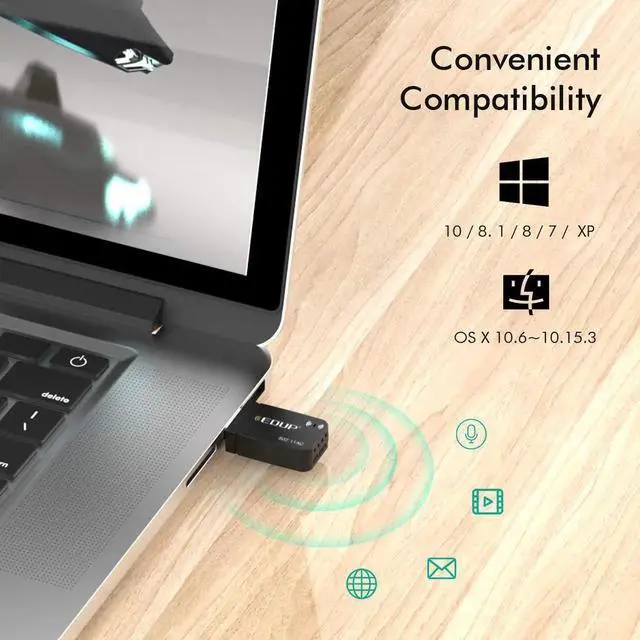Alt view image 2 of 7 - Mini USB WiFi Adapter 1300Mbps USB 3.0 WiFi Dongle 802.11 ac Wireless Network Adapter with 2.4GHz/ 400Mbps 5.8GHz/ 867Mbps with Built-in Antenna for Windows 10/7/8/8.1/XP Mac OS X 10.6-10.15.3