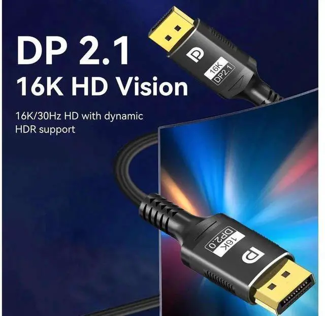 Alt view image 2 of 7 - DisplayPort 2.1 Cable 3.3FT 16K@60Hz, 8K@120Hz, 4K@240Hz 165Hz 144Hz, 80Gbps HDR DSC HDR10 HBR3 Display Port Cord Support FreeSync G-Sync for 4090 7900XTX Gaming Monitor