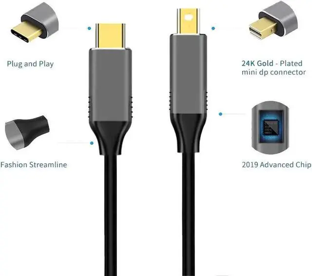 Alt view image 6 of 7 - WISDUM USB C to Mini Displayport Cable, 4K@60hz 6ft USB Type C Thunderbolt 3 to Mini DP Video Convert Cable for iPhone 15,MacBook Pro/Air/iMac/Mac Mini/Surface etc