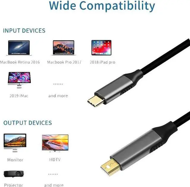 Alt view image 2 of 7 - WISDUM USB C to Mini Displayport Cable, 4K@60hz 6ft USB Type C Thunderbolt 3 to Mini DP Video Convert Cable for iPhone 15,MacBook Pro/Air/iMac/Mac Mini/Surface etc