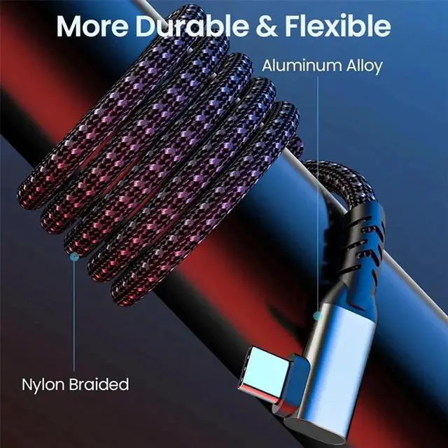 Alt view image 4 of 6 - WISDUM Type-C VR Link Cable [5A 100W] USB-C to USB-C 90 Degree Type-C Nylon Braided Cable for Meta Quest 3S / 3/2 / Pro, Pico 4 Ultra / 4 and PC VR Headset Gaming Black