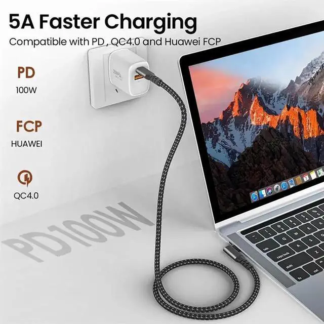 Alt view image 2 of 6 - WISDUM Type-C VR Link Cable [5A 100W] USB-C to USB-C 90 Degree Type-C Nylon Braided Cable for Meta Quest 3S / 3/2 / Pro, Pico 4 Ultra / 4 and PC VR Headset Gaming Black